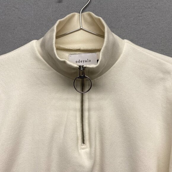 Odeyalo Sweatshirt Womens Small Cream Quarter Zip Soft Cotton Oversized - Picture 2 of 13